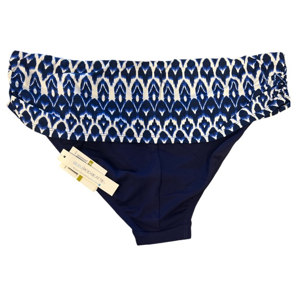Bleu Rod Beattie Sarong Swim Bottoms Hipster Fold Over Navy Blue White Size 14 - Picture 2 of 6